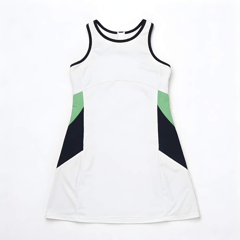 White Sport Dress with Green & Black Accents
